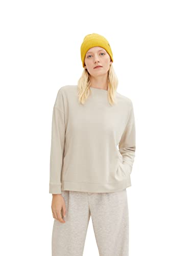 TOM TAILOR Damen 1034525 Sweatshirt mit weitem Rollkragen, 30936 - Cold Beige Herringbone, XS von TOM TAILOR