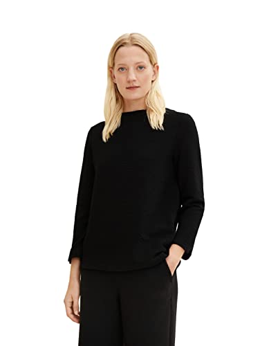 TOM TAILOR Damen 1034528 Sweatshirt mit Polo-Kragen, 14482 - Deep Black, M von TOM TAILOR