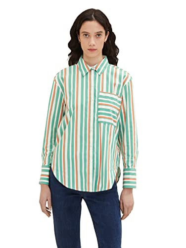 TOM TAILOR Damen Stretch Poplin Bluse mit Brusttasche, 31120 - Multicolor Vertical Stripe, 38 von TOM TAILOR