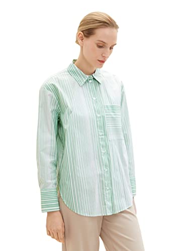 TOM TAILOR Damen Stretch Poplin Bluse mit Brusttasche, 31129 - Green Gradient Stripe, 36 von TOM TAILOR