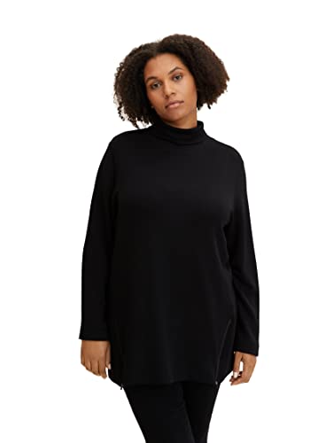 TOM TAILOR Damen 1035022 Plussize Sweatshirt mit Reißverschluss-Detail, 14482 - Deep Black, 44 Große Größen von TOM TAILOR