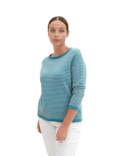 TOM TAILOR Damen 1035031 Plussize Strickpullover mit Struktur, 30817 - Teal Blue Bubble Structure, 44 Große Größen von TOM TAILOR