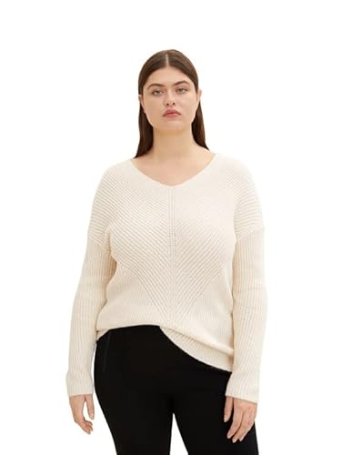 TOM TAILOR Damen 1035032 Plussize Strickpullover mit V-Ausschnitt, 28130 - Soft Buttercream, 50 Große Größen von TOM TAILOR