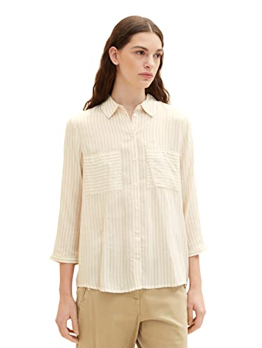 TOM TAILOR Damen 1035257 Bluse, 29860 - Beige White Stripe Woven, 36 von TOM TAILOR