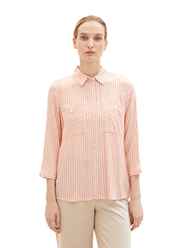 TOM TAILOR Damen 1035257 Bluse, 29927 - Orange White Stripe Woven, 38 von TOM TAILOR