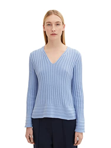 TOM TAILOR Damen 1035292 Strickpullover mit Rippstruktur, 22758 - Dreamy Blue, L von TOM TAILOR