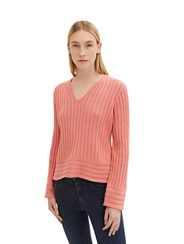 TOM TAILOR Damen 1035292 Strickpullover mit Rippstruktur, 31249 - Flower Peach, L von TOM TAILOR