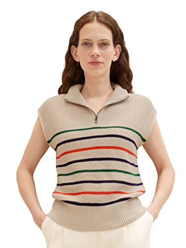 TOM TAILOR Damen 1035294 Pullunder mit Streifen, 31299 - Multicolor Knit Stripe, 3XL von TOM TAILOR