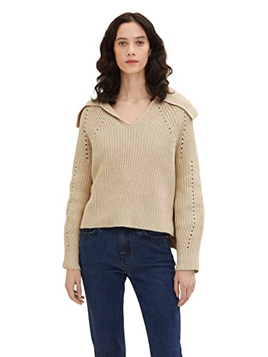 TOM TAILOR Damen 1035297 Strickpullover mit Kragen, 12365 - Dusty Beige, L von TOM TAILOR