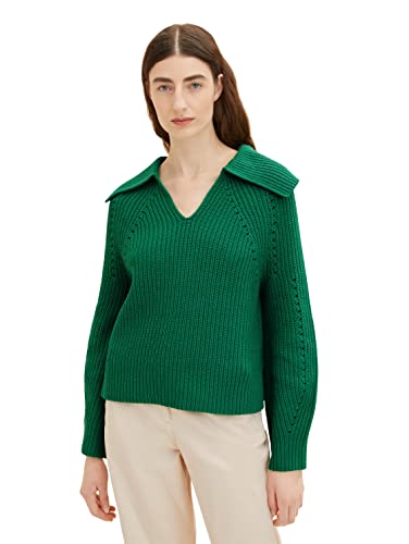 TOM TAILOR Damen 1035297 Strickpullover mit Kragen, 31032 - Vivid Leaf Green, L von TOM TAILOR