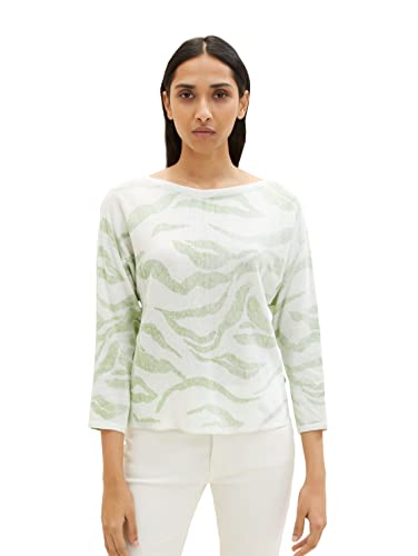 TOM TAILOR Damen 1035303 Pullover mit Muster, 31127 - Green Wavy Knit Design, L von TOM TAILOR