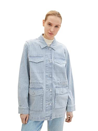 TOM TAILOR Damen 1035327 Jeansjacke mit Streifen, 31327 - Denim Offwhite Stripe, L von TOM TAILOR