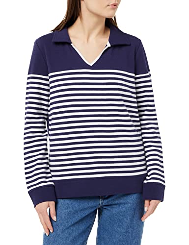 TOM TAILOR Damen 1035336 Pullover mit Streifen & Kragen, 11331 - Atlantic Ocean Blue, S von TOM TAILOR