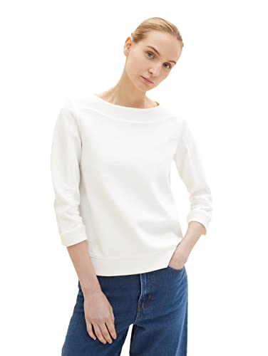 TOM TAILOR Damen 1035341 Sweater mit Struktur & gerafftem Ärmel, 10315 - Whisper White, L von TOM TAILOR