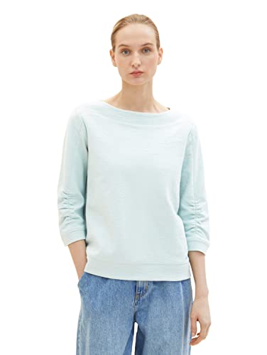 TOM TAILOR Damen 1035341 Sweater mit Struktur & gerafftem Ärmel, 30463 - Dusty Mint Blue, XXS von TOM TAILOR