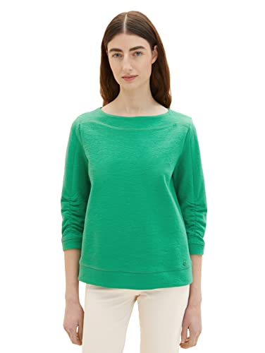 TOM TAILOR Damen 1035341 Sweater mit Struktur & gerafftem Ärmel, 31032 - Vivid Leaf Green, XL von TOM TAILOR