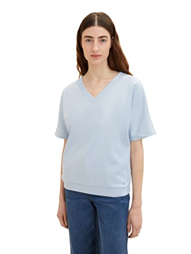 TOM TAILOR Damen 1035342 Sweater mit V-Ausschnitt, 31395 - Blue Structured Design, L von TOM TAILOR