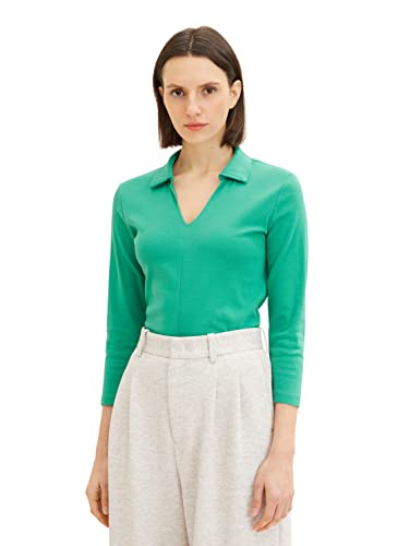 TOM TAILOR Damen 1035399 T-Shirt mit Kragen, 31032 - Vivid Leaf Green, S von TOM TAILOR