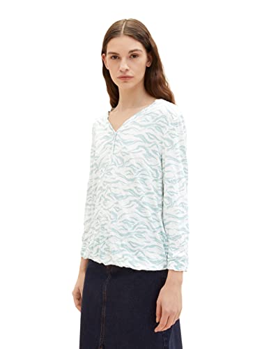 TOM TAILOR Damen 1035459 T-Shirt mit Muster, 31282 - Blue Small Wavy Design, 3XL von TOM TAILOR