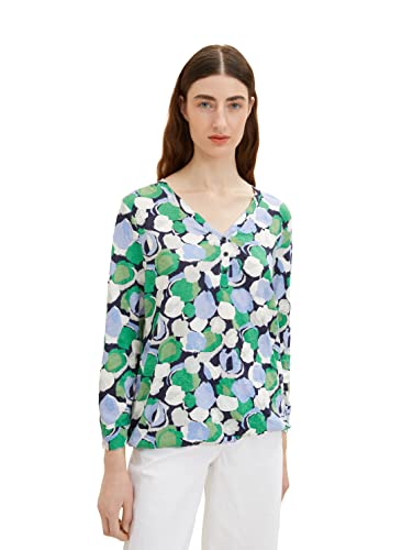 TOM TAILOR Damen 1035459 T-Shirt mit Muster, 31572 - Green Flower Design, L von TOM TAILOR