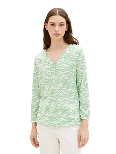 TOM TAILOR Damen 1035459 T-Shirt mit Muster, 31574 - Green Small Wavy Design, L von TOM TAILOR