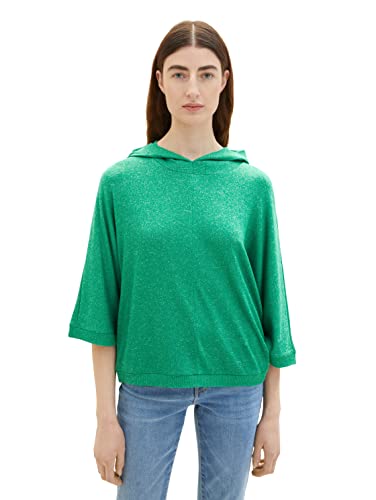 TOM TAILOR Damen 1035466 T-Shirt mit Kapuze, 31141 - Vivid Leaf Green Melange, XXL von TOM TAILOR