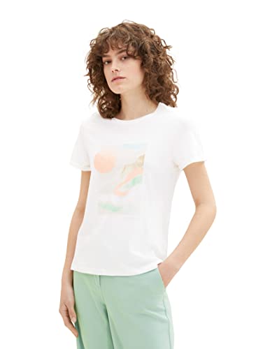 TOM TAILOR Damen 1035470 T-Shirt mit Print, 10315 - Whisper White, XL von TOM TAILOR