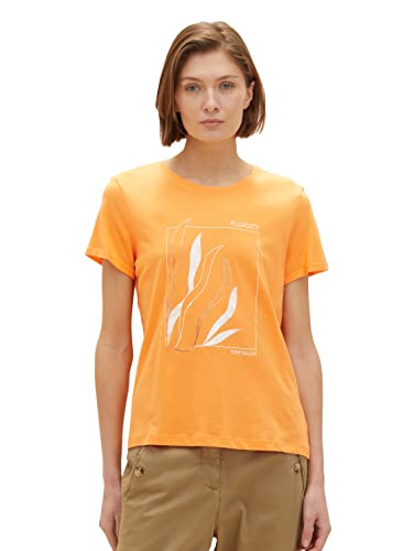 TOM TAILOR Damen 1035470 T-Shirt mit Print, 29751 - Bright Mango Orange, 3XL von TOM TAILOR