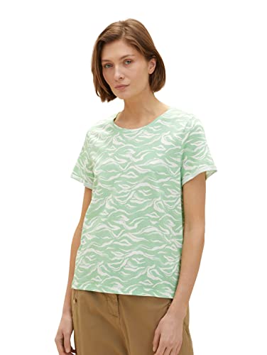 TOM TAILOR Damen 1035470 T-Shirt mit Print, 31574 - Green Small Wavy Design, XXL von TOM TAILOR