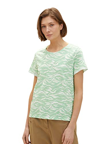 TOM TAILOR Damen 1035470 T-Shirt mit Print, 31574 - Green Small Wavy Design, XXS von TOM TAILOR