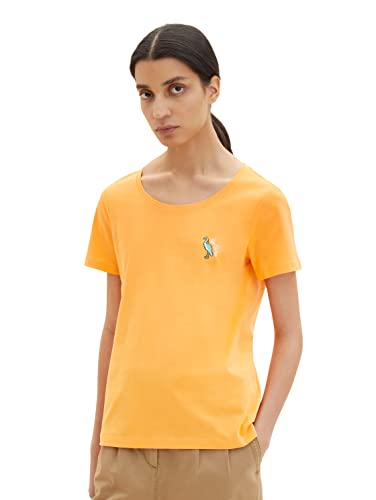 TOM TAILOR Damen 1035471 T-Shirt mit Vogel-Stickerei, 29751 - Bright Mango Orange, L von TOM TAILOR