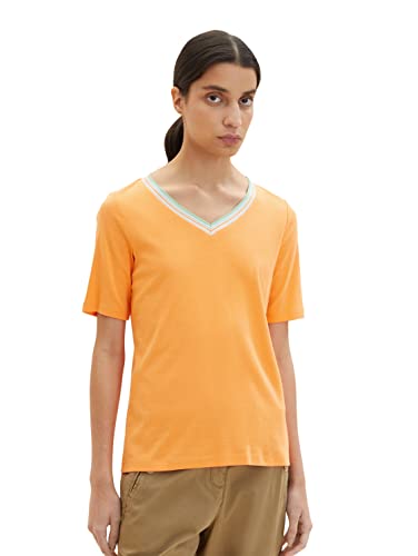 TOM TAILOR Damen 1035472 Basic T-Shirt mit V-Ausschnitt, 29751 - Bright Mango Orange, S von TOM TAILOR