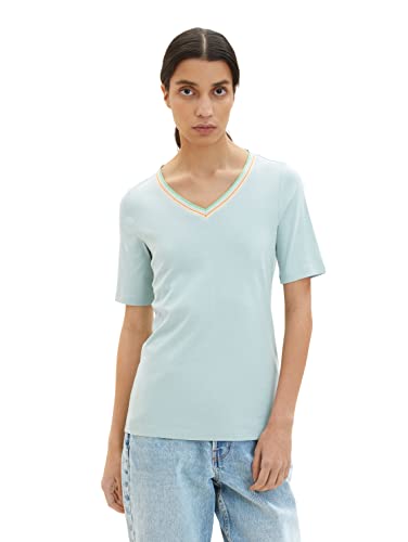 TOM TAILOR Damen 1035472 Basic T-Shirt mit V-Ausschnitt, 30463 - Dusty Mint Blue, L TOM TAILOR Damen 1035472 Basic T-Shirt mit V-Ausschnitt, 30463 - Dusty Mint Blue, L von TOM TAILOR