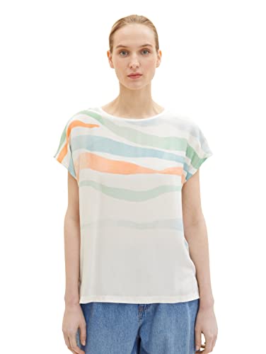 TOM TAILOR Damen 1035474 Loose Fit T-Shirt mit Muster, 10315 - Whisper White, M von TOM TAILOR