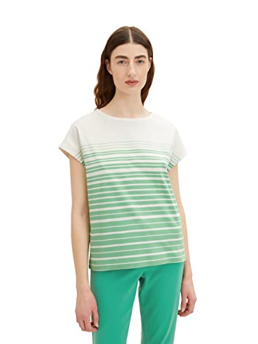 TOM TAILOR Damen 1035480 Loose Fit T-Shirt mit Streifen, 31329 - Green Gradient Stripe, XXL von TOM TAILOR
