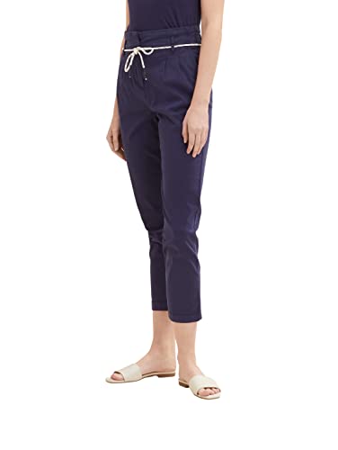 TOM TAILOR Damen 1035503 Paperbag Chino Hose mit Gürtel, 11331 - Atlantic Ocean Blue, 46W / 28L von TOM TAILOR