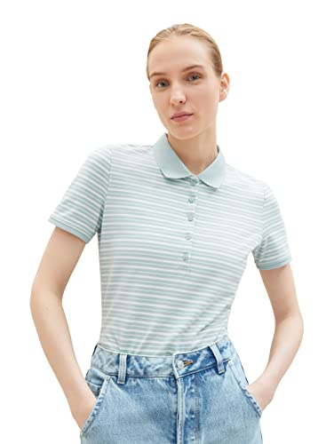 TOM TAILOR Damen 1035714 Poloshirt mit Muster, 31133 - Blue White Horizontal Stripe, XL von TOM TAILOR