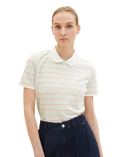 TOM TAILOR Damen 1035714 Poloshirt mit Muster, 31291 - Orange Multicolor Stripe, XL von TOM TAILOR