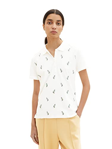 TOM TAILOR Damen 1035715 Poloshirt mit Muster, 10315 - Whisper White, S von TOM TAILOR