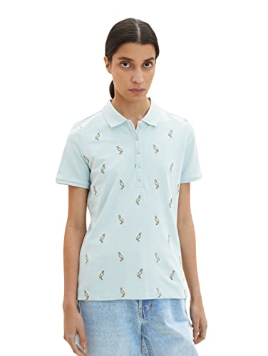 TOM TAILOR Damen 1035715 Poloshirt mit Muster, 30463 - Dusty Mint Blue, 3XL von TOM TAILOR