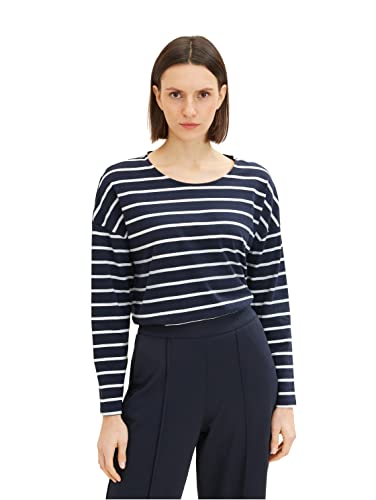 TOM TAILOR Damen Langarmshirt mit Streifen, 31540 - Navy Offwhite Stripe, XXXL von TOM TAILOR