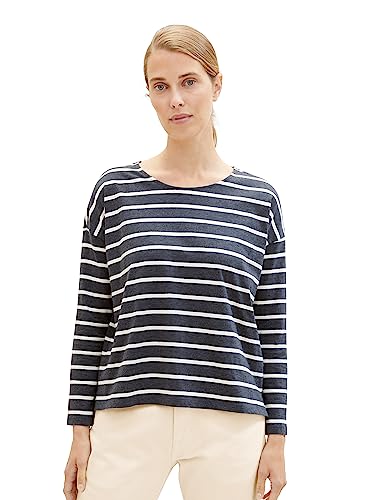 TOM TAILOR Damen Langarmshirt mit Streifen, 34236 - Anthra Mel Beige Stripe, M von TOM TAILOR