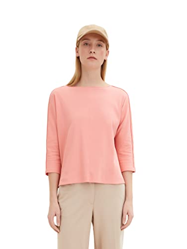 TOM TAILOR Damen 1035852 Loose Fit T-Shirt mit Rippstruktur, 31249 - Flower Peach, XL von TOM TAILOR