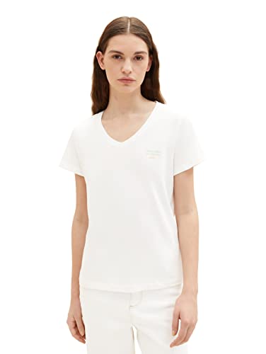 TOM TAILOR Damen 1035853 T-Shirt mit V-Ausschnitt, 10315 - Whisper White, XXS von TOM TAILOR