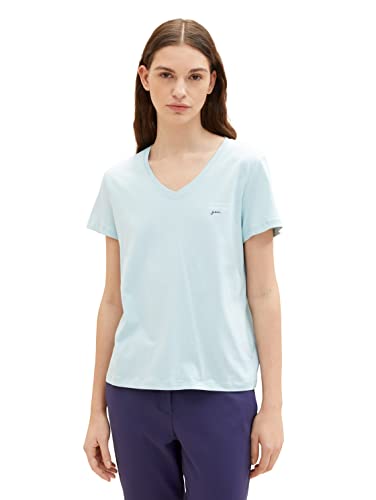 TOM TAILOR Damen 1035853 T-Shirt mit V-Ausschnitt, 30463 - Dusty Mint Blue, S von TOM TAILOR