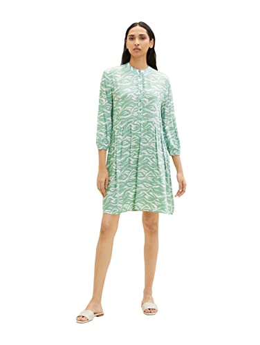 TOM TAILOR Damen 1035862 Kleid mit Muster & Knopfleiste, 31574 - Green Small Wavy Design, 38 von TOM TAILOR