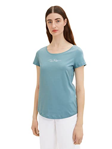 TOM TAILOR Damen 1036192 Basic T-Shirt mit Schriftzug, 30838 - Tourmaline, M von TOM TAILOR