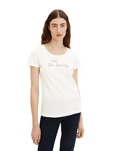 TOM TAILOR Damen 1036193 T-Shirt mit Print, 10315 - Whisper White, XS von TOM TAILOR