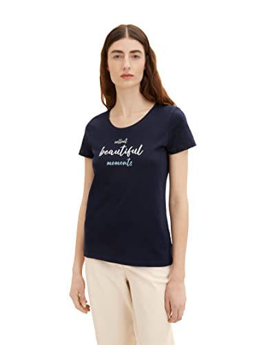 TOM TAILOR Damen 1036193 T-Shirt mit Print, 10668 - Sky Captain Blue, XXL von TOM TAILOR