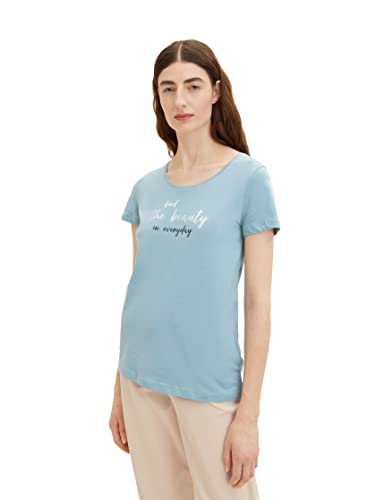 TOM TAILOR Damen 1036193 T-Shirt mit Print, 30838 - Tourmaline, XS von TOM TAILOR